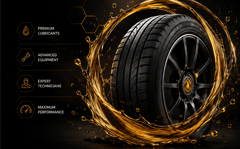 Premium tire with golden oil splash